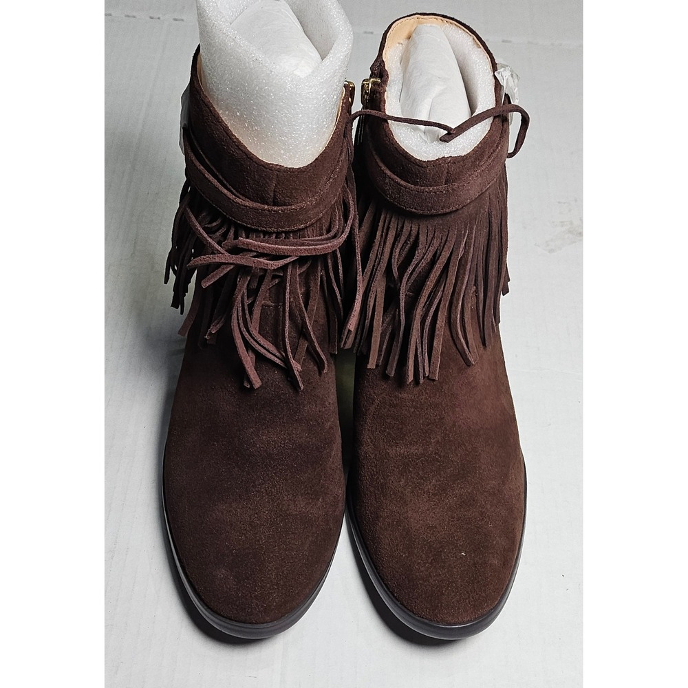 C. Wonder Willa Brown Suede Fringe Ankle Boots Block Heel A279974 Womens 9.5M